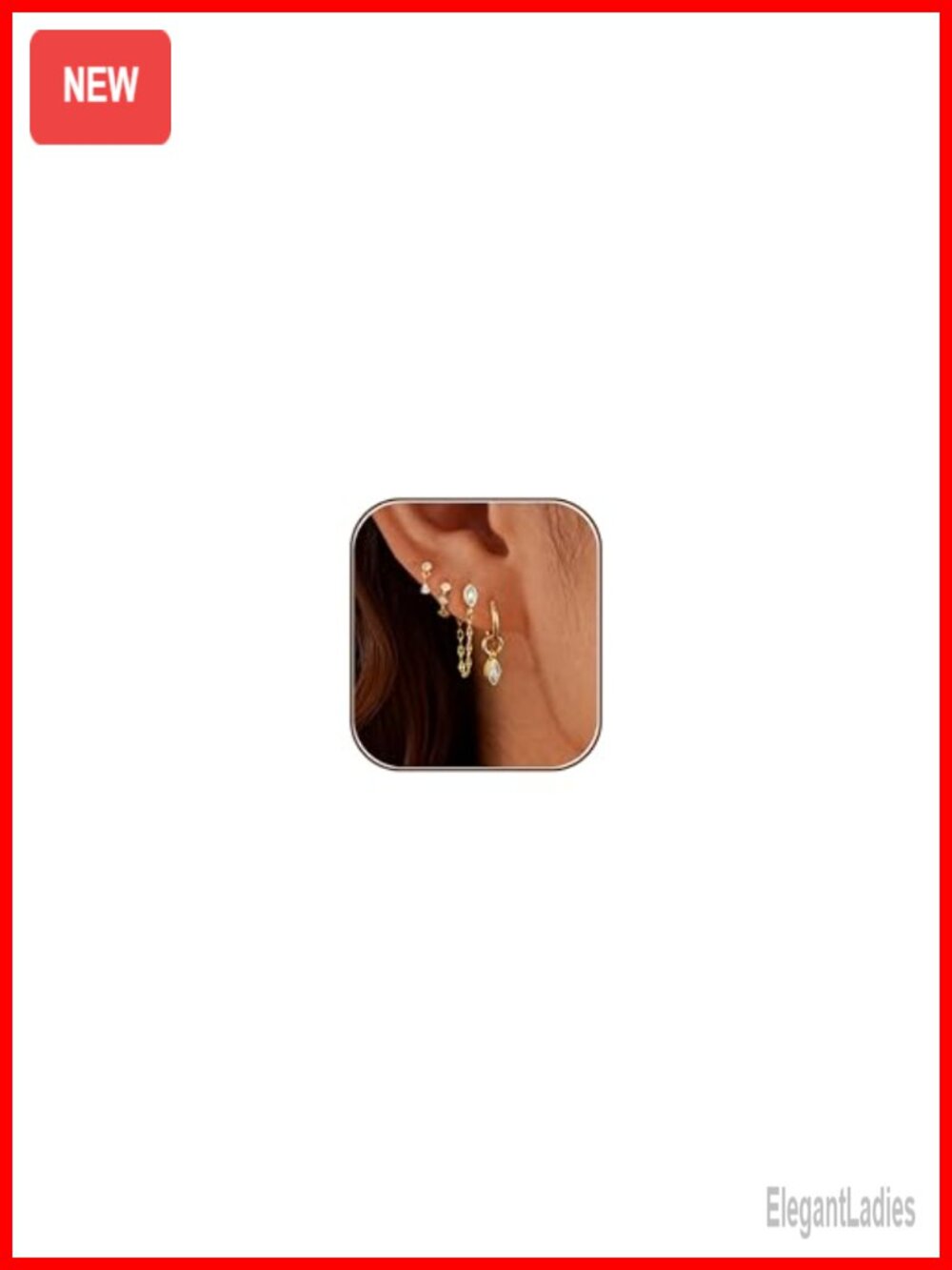 14K Gold Plated Dainty Earring Stack Set Hypoallergenic Huggie Hoop Chain Drop